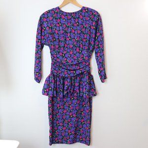 David Mitchell Vintage Floral Peplum Colorful Women's Dress ~ Size 7/8